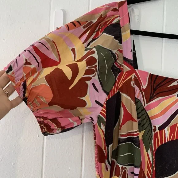 Crystal Sky Womens 3XL Dress Peasant Puff Sleeve Parrot Beachy Tropical Midi NEW - Picture 3 of 12